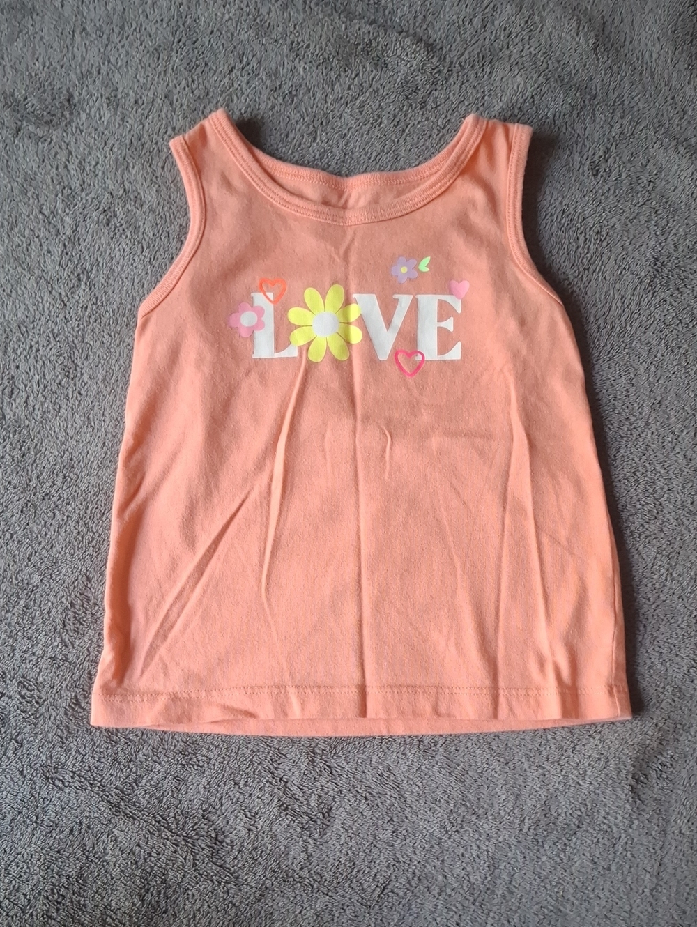 Girls Peach 'Love' Tank Top with Floral Graphic